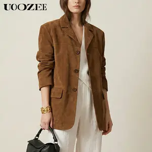 UOOZEE Women's New Spring Autumn Solid Color Buttoned Loose Long Sleeves Notched Collar Outerwear Blazer, Spring Autumn Casual/Office/Streetwear Notched Lapel Jacket for Women