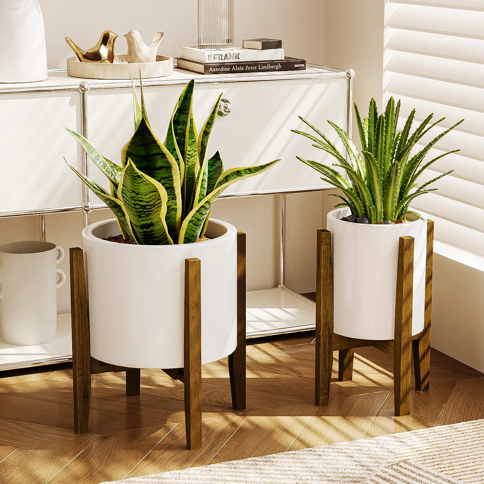 BAMWORLD Adjustable Plant Stand Indoor, Bamboo Plant Stand Fits 8 9 10 11  12 Inches, Small