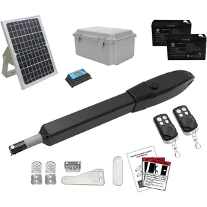 C026 Solar Gate Opener with Batteries & Solar Panel, Complete Medium Duty Automatic Gate Opener Kit for Single Swing Gates Up to 770lb 16FT, Solar Powered Automatic Gate Opener with Remote