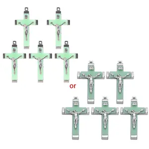 5pcs Metal Christ Jesus for Cross Luminous Glow in the Dark Pendant Crucifix Ornaments Necklace Making