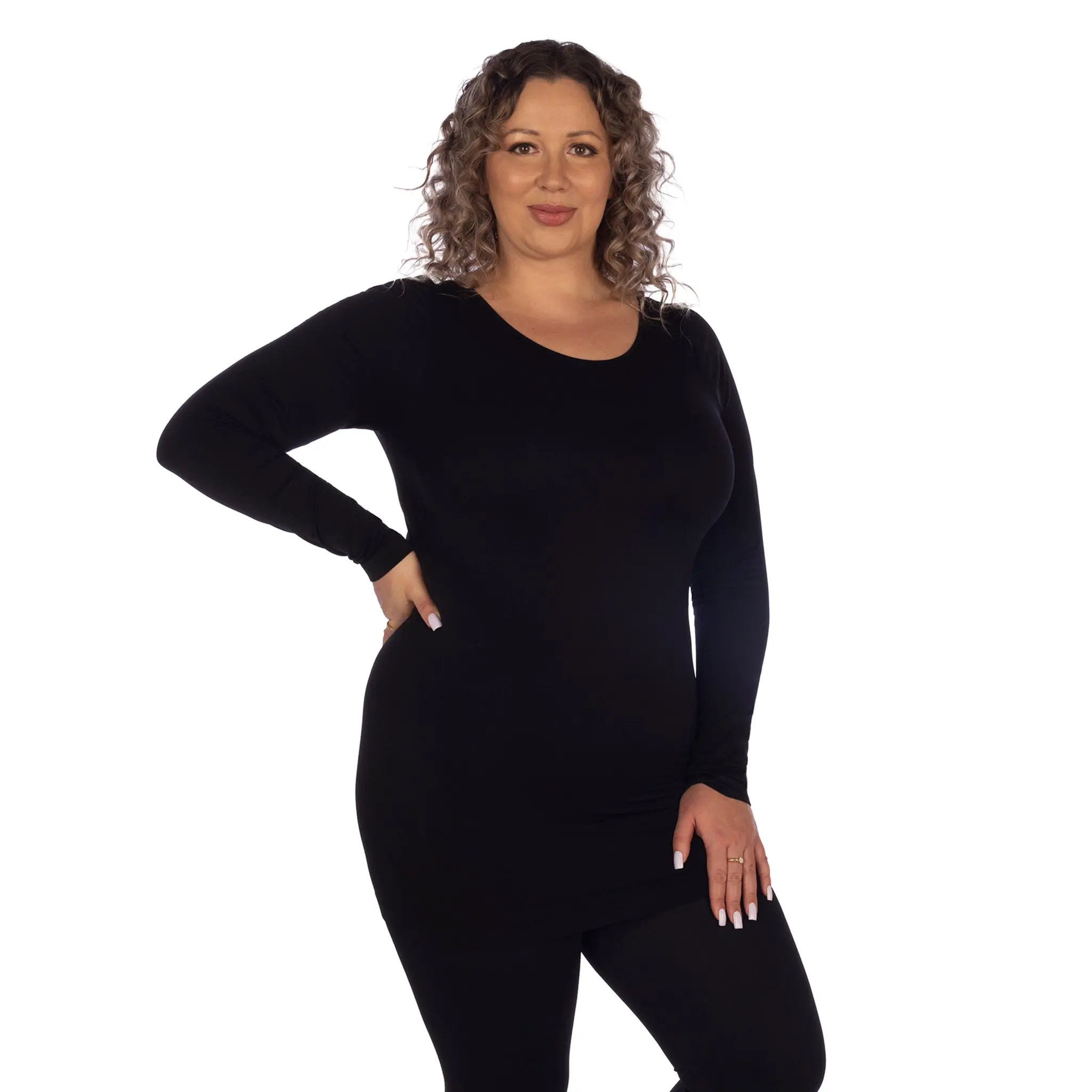Women's Fitted Long-Sleeve Spandex-Nylon T-Shirt, Back Scoop Design