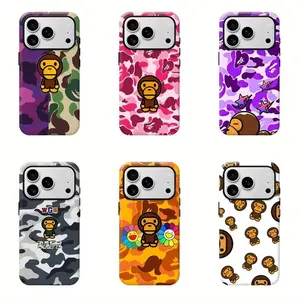 Bape camouflage rugged case for iPhone 17 16 15 14 13 12 11 Pro Max - modern design with Milo heart, the perfect gift