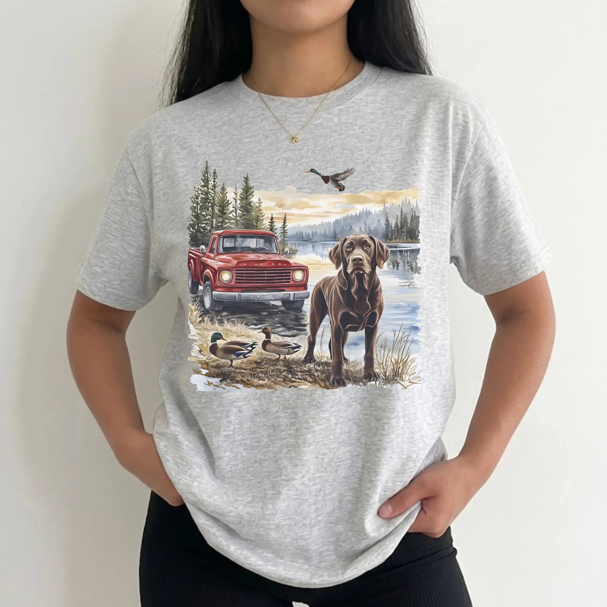 Chocolate Lab T-Shirt, Sweatshirt & Hoodie - Vintage Retro Unisex Labrador Retriever, Wildlife Hunting Apparel Gift