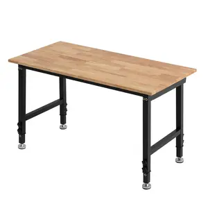 VEVOR Adjustable Workbench, 1500 lbs Capacity, 48 x 24 Inch Oak Wood Top Workbench with 26.3-40.2 Inch Height Adjustment, Heavy-Duty Hardwood Worktable for Garage, Workshop, Home, Office, Commercial