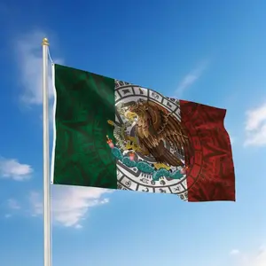 Mexican Flag Eagle Badge Banner, Bright Green & Red Design, Durable Polyester Material, 2 Eyelets, Single-Sided Printing, Ideal for Home, Outdoor, Party Decorations, Banners