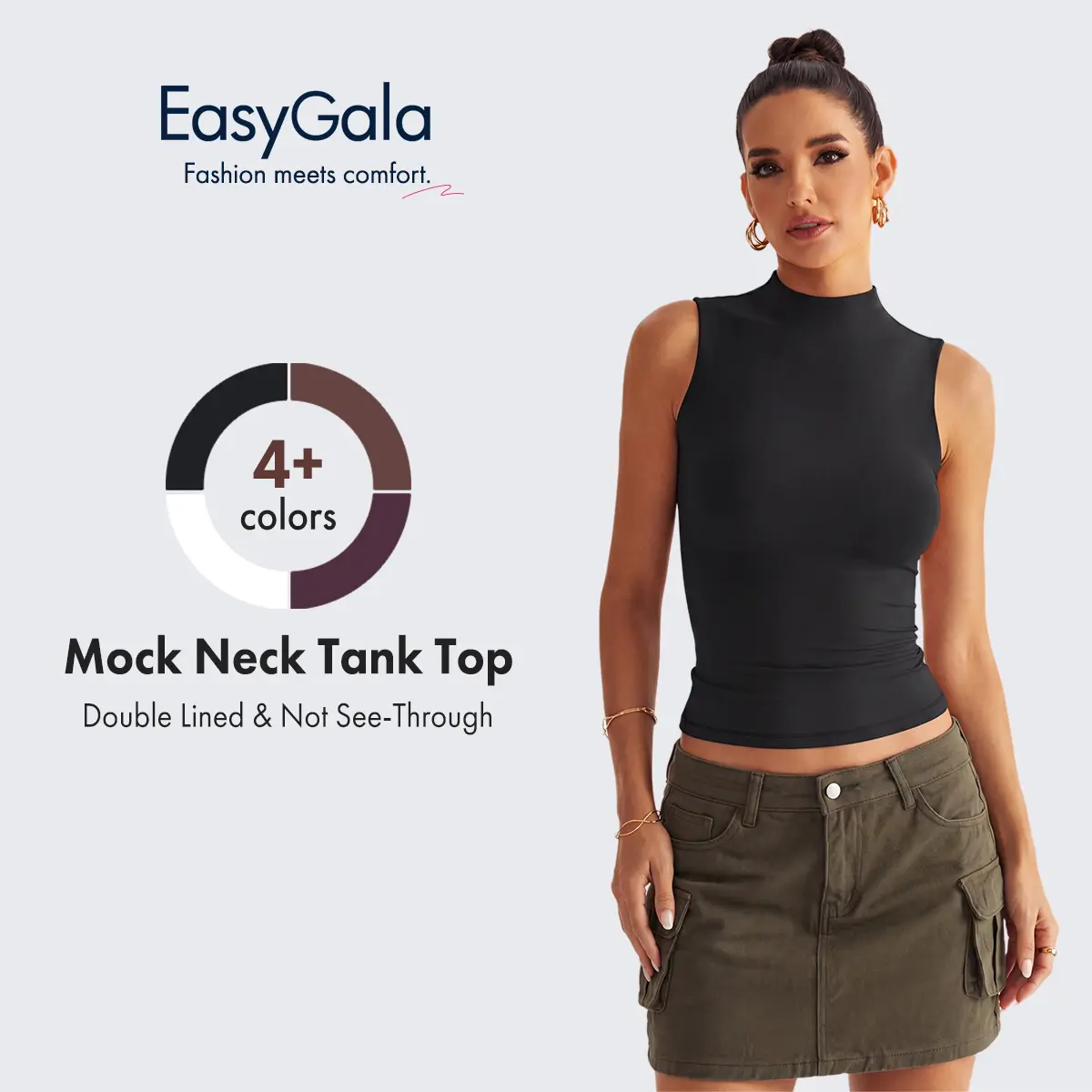 EasyGala Women Sleeveless Mock Turtle Neck Tops Double Lined Fitted Tank Tops Basic T Shirts 2026