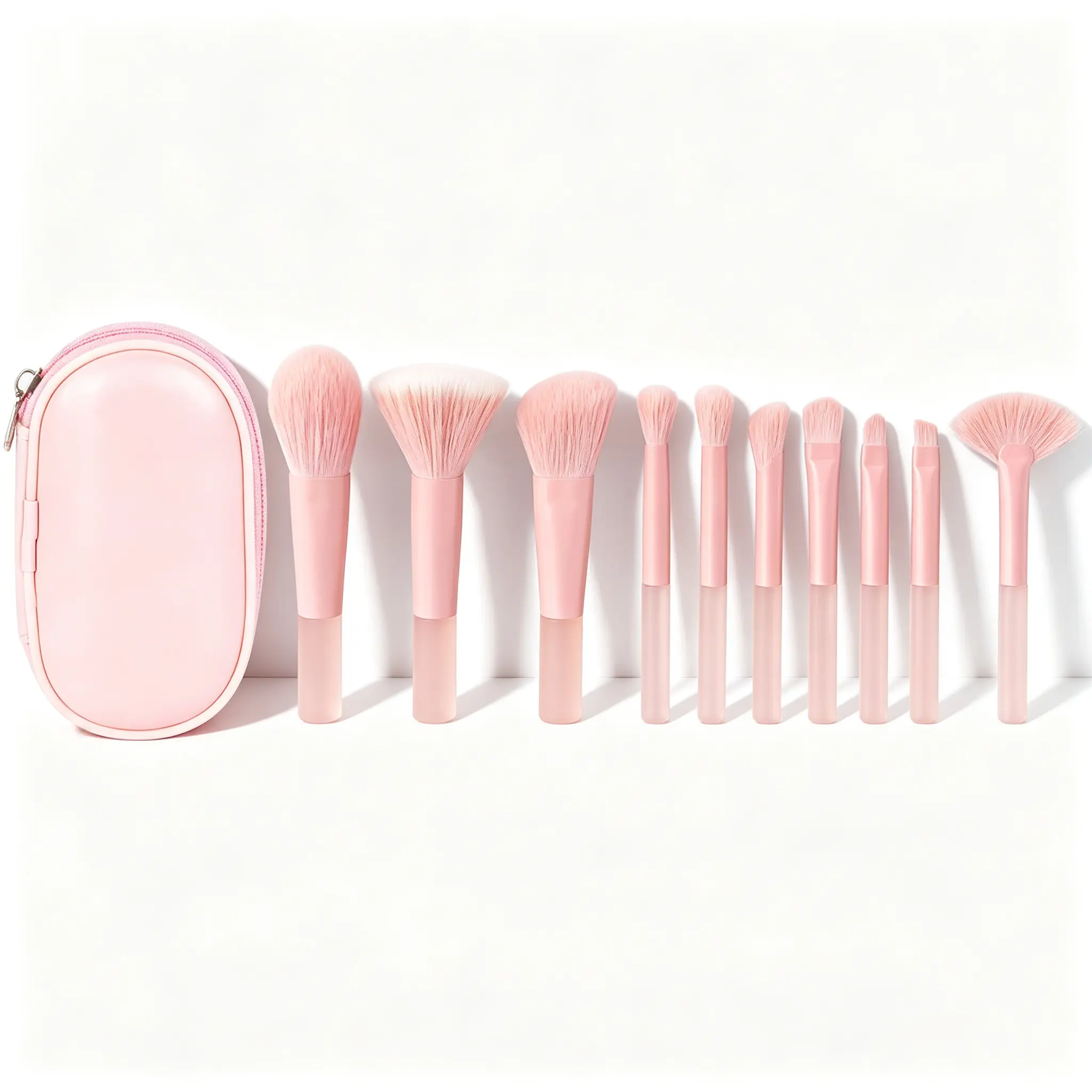 10 Pcs Mini Makeup Brushes Travel Makeup Brush Set Pink Portable Full Complete Function Cosmetic Kit with Pouch Short Makeups Brush Small Travel Essentials for Women Girls Foundation Eyeshadow Blush