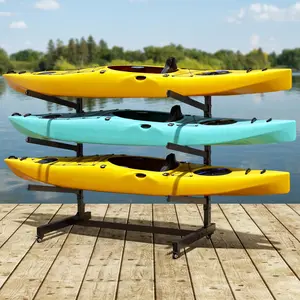 Heavy Duty Freestanding Kayak Storage Rack, Adjustable Metal Stand for Kayaks, Canoes, SUPs, Paddleboards & Surfboards with Lockable Wheels, Indoor & Outdoor Use