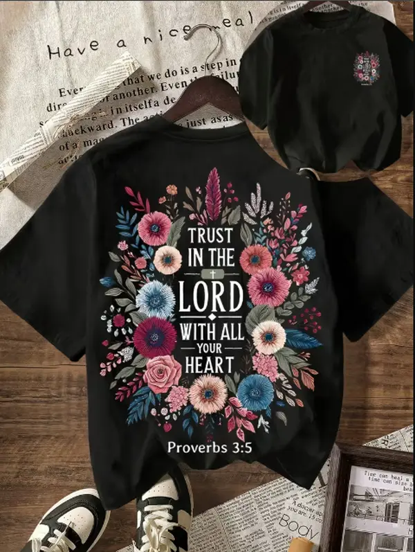 Trust In The Lord Shirt, Religious Shirt, Faith Shirt, Christian Gift, Gift for Christian, Sunday Church Shirt, Marian Catholic Shirt, Jesus Graphic Tee, Graphic Tees for Women, Women's Casual Crew Neck Short Sleeve T-Shirt