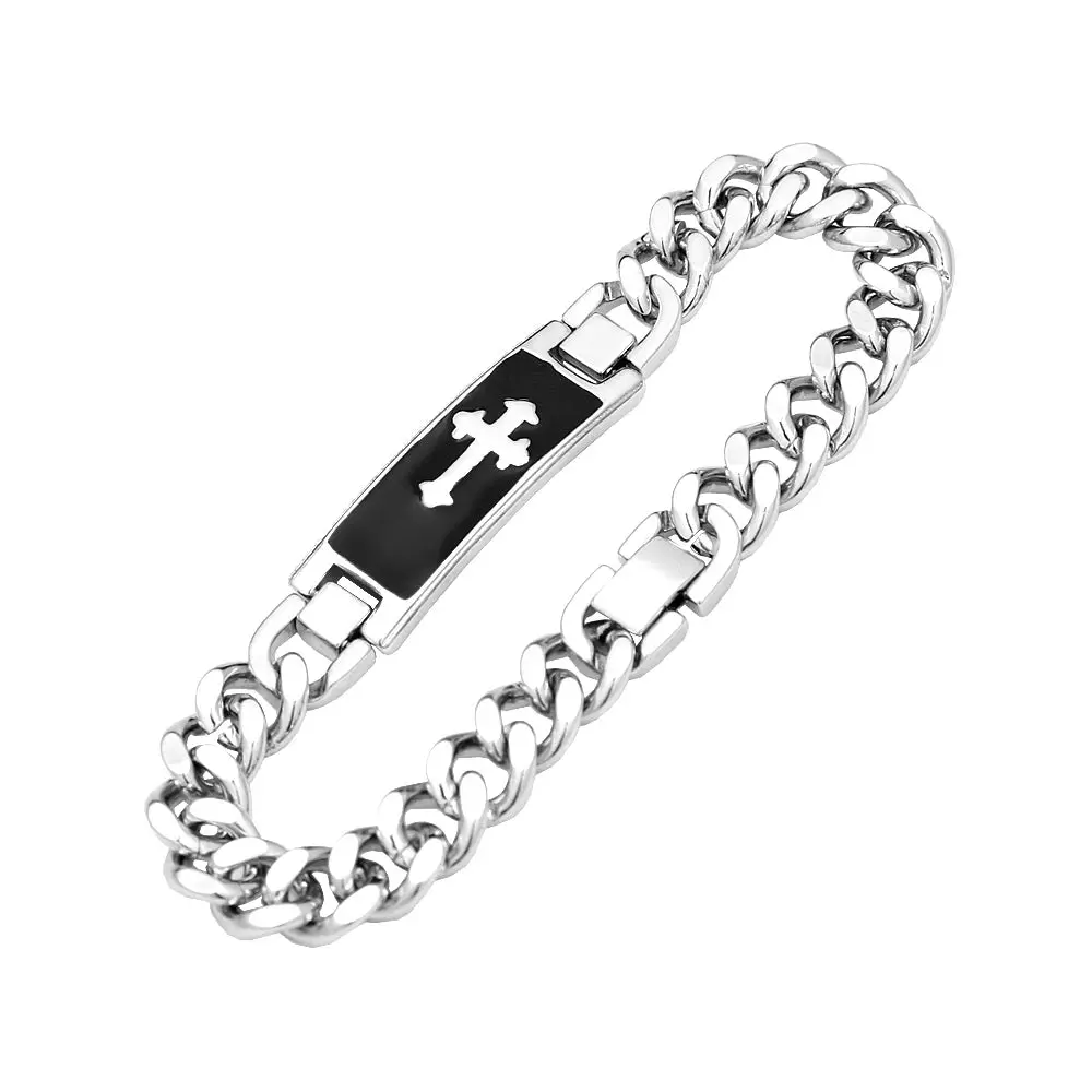 Stainless Steel Cuban Link Cross Bracelet – Unisex Punk Hip Hop Jewelry