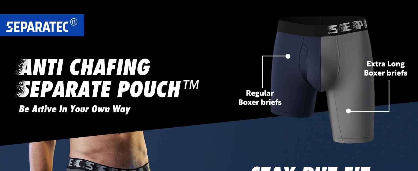 3 Packs Separatec Men's 9" Long Leg Boxer Briefs with Separate Pouch Anti Chafing Athletic Fit Breathable No Ride Up for All Day Comfort-Ideal for Active Wear