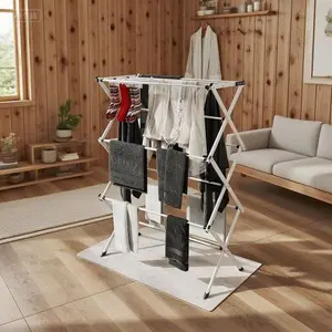 Collapsible Laundry Drying Stand, Foldable Indoor & Outdoor Airer for Baby Clothes, Towels, Bibs, Socks - Space Saving, Portable, Sturdy Black Frame, Easy Assembly, Compact Storage Lightweight Rack Iron Room