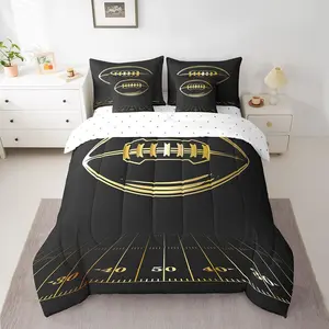 Feelyou 7-Pcs Football Comforter Bed-in-a-Bag Set - Boys Bedding Supplies for Football Lovers, Including Soft Blanket, Sheets, Pillowcases and Rugby Game Themed Soft Furnishings