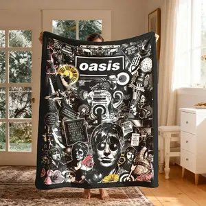 Oasis Band Vintage Collage Theme Flannel Cozy Throw Blanket, Blankets for Sofa, Large Size, Soft Lightweight Warm, Perfect for Bed Sofa Office Camping Travel Gift