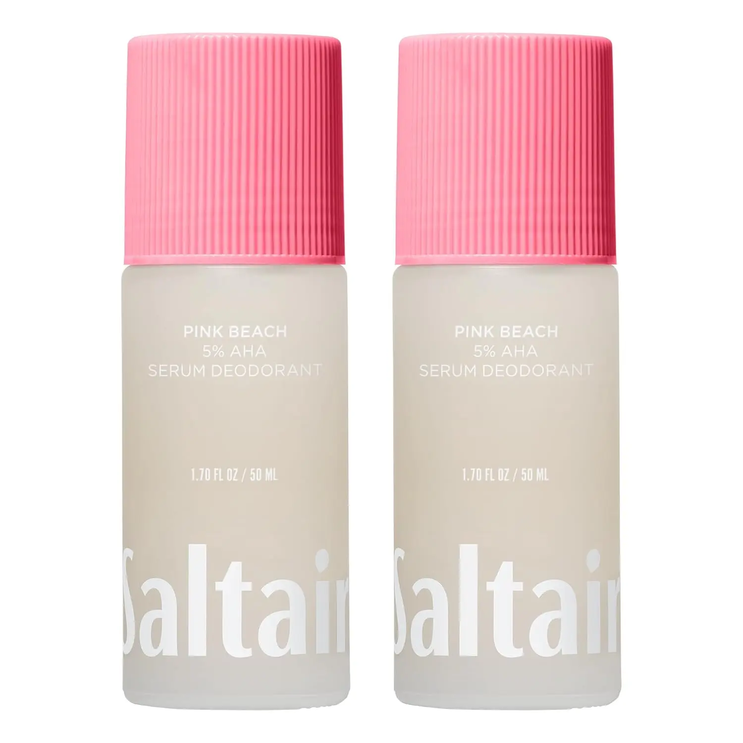 Saltair Serum Deodorant | 5% AHA Aluminum-Free Roll-On | Pink Beach, 2 Pack | Skin-care acid blend for even application, fresh-feeling underarms, and simple everyday use