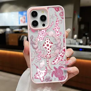 Pink Sea Creature Pattern Clear Magnetic Phone Case,Compatible with MagSafe Silicone Bumper Protective Cover For iPhone X XS 11 12 13 14 15 16 Pro Max