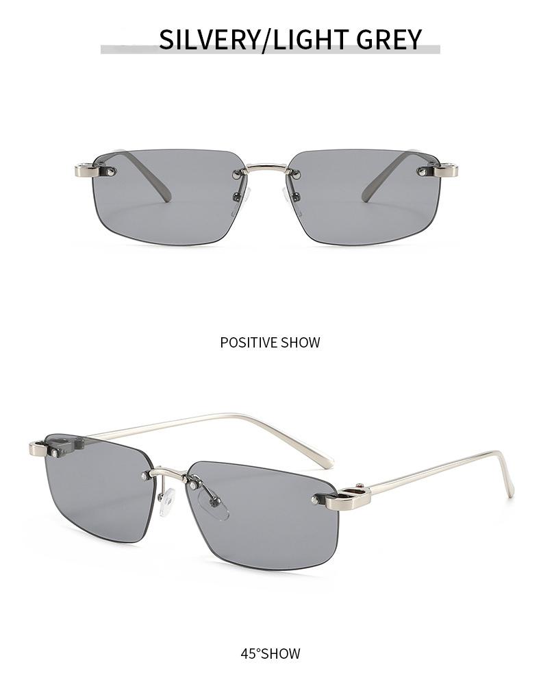 Edgy Rimless Rectangular Sunglasses - Sleek Metal Frame with Unique Hinge Accents, UV400 Protection Shades Perfect for Y2K Baddie Aesthetic and Minimalist Street Style Slays