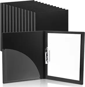 12 Pack Punchless Clamp Binder Folder 8.5 x 11 Inch Ringless Binder with Pocket, Flexible Metal Clip and Poly Covers, Holds 100 Letter Size Pages for Work School (Black)