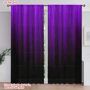 2D Flat 2Pcs gradient purple black stripe curtains, abstract art rod pocket semi blackout for windows, modern living room bedroom decor, transparent,,, home decorative curtains.