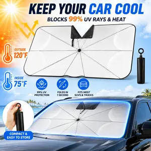Car Windshield Sun Shade Umbrella for SUV Truck Sedan – Foldable UV Block Sun Visor Keeps Your Car Cool