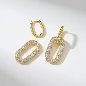 14K Gold & Silver Plated Paperclip Chain Earrings with Cubic Zirconia – Dangle, Hoop, Huggie, Stud Styles – Women’s Fashion Jewelry Gift