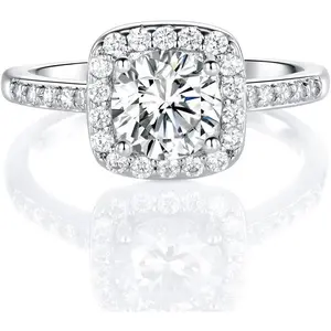 GEMSME 1.5CT Round Cut Cubic Zirconia Promise Halo Engagement Promise Eternity Ring for Women R-7990