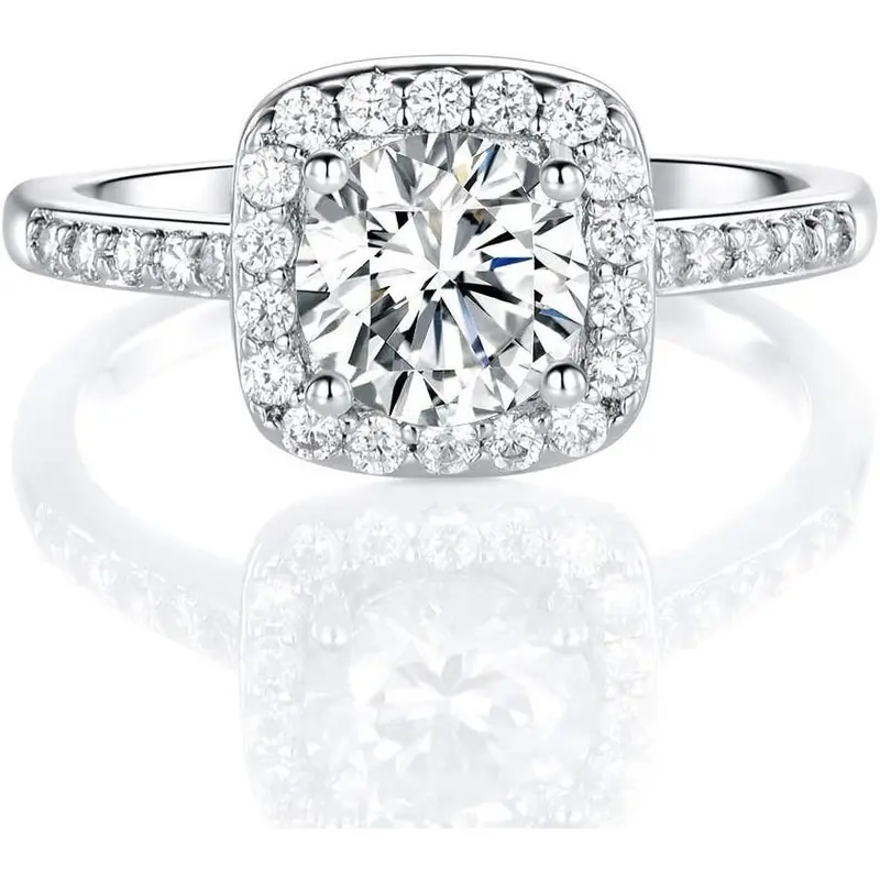 GEMSME Women's Elegant Halo Ring - 1.5CT Round Center AAA+ Cubic Zirconia Diamond Replica, Brass Base, Square Cubic Zirconia Setting, Promise Ring Fashion Costume Jewelry (R-7990)