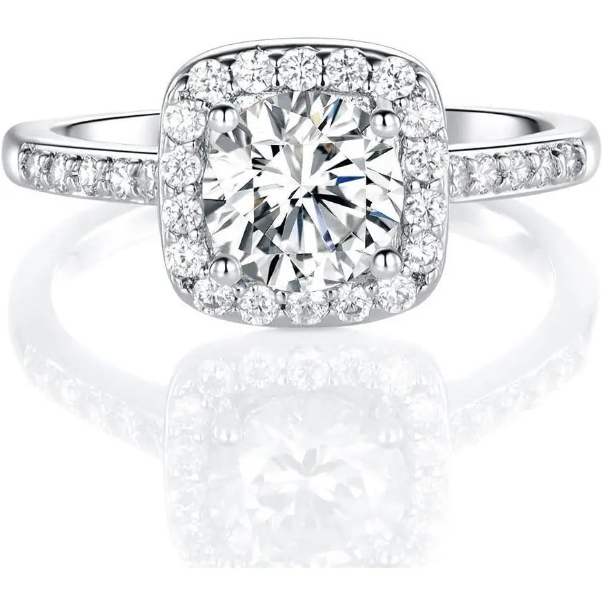 GEMSME 1.5CT Round Cut Cubic Zirconia Promise Halo Engagement Promise Eternity Ring for Women R-7990
