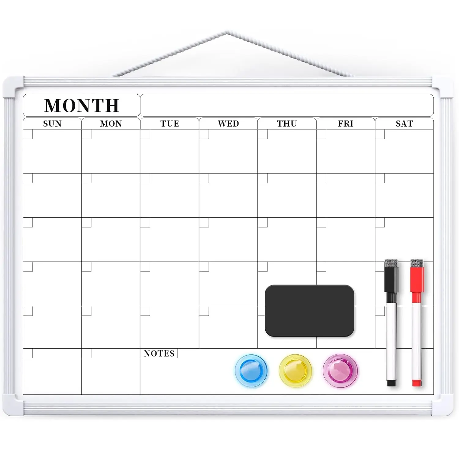 Monthly Calendar Dry Erase Board, White Board Dry Erase for Wall, Small Hanging Double-Sided White Board for Home, Office, or School