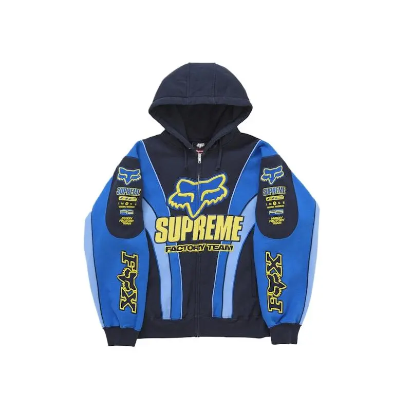 Supreme Men's Fox Racing Zip Up Hooded Sweatshirt Blue, from StockX