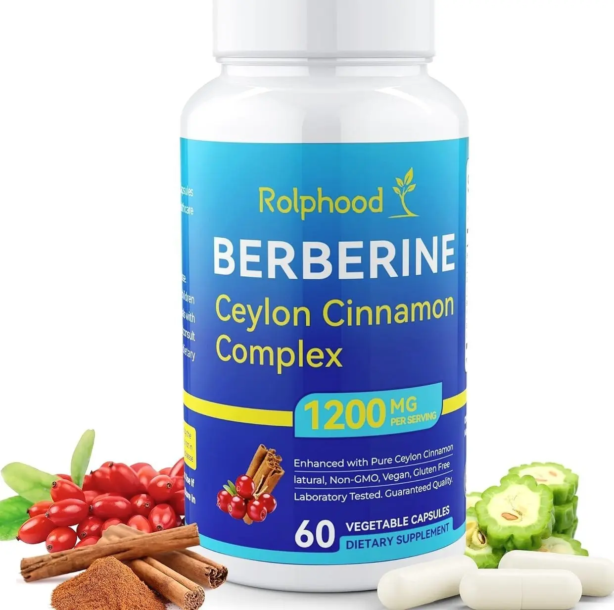 Berberine Supplement with Ceylon Cinnamon Complex Supplements, Berberine HCl 97% Purity,Immunity Management,Non-GMO-60 Capsules