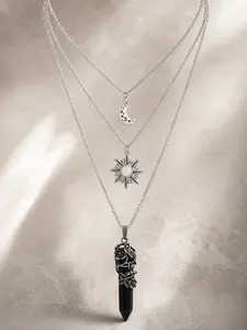 Gothic Layered Crystal Sun and Moon Necklace, Layering Necklaces, Moon and Sun Pendant, Gothic Goth Emo Grunge Necklace, Goth Jewelry, Gothic Sun and Moon Design, Star Necklace, Halloween Christmas Jewelry Gift For Women