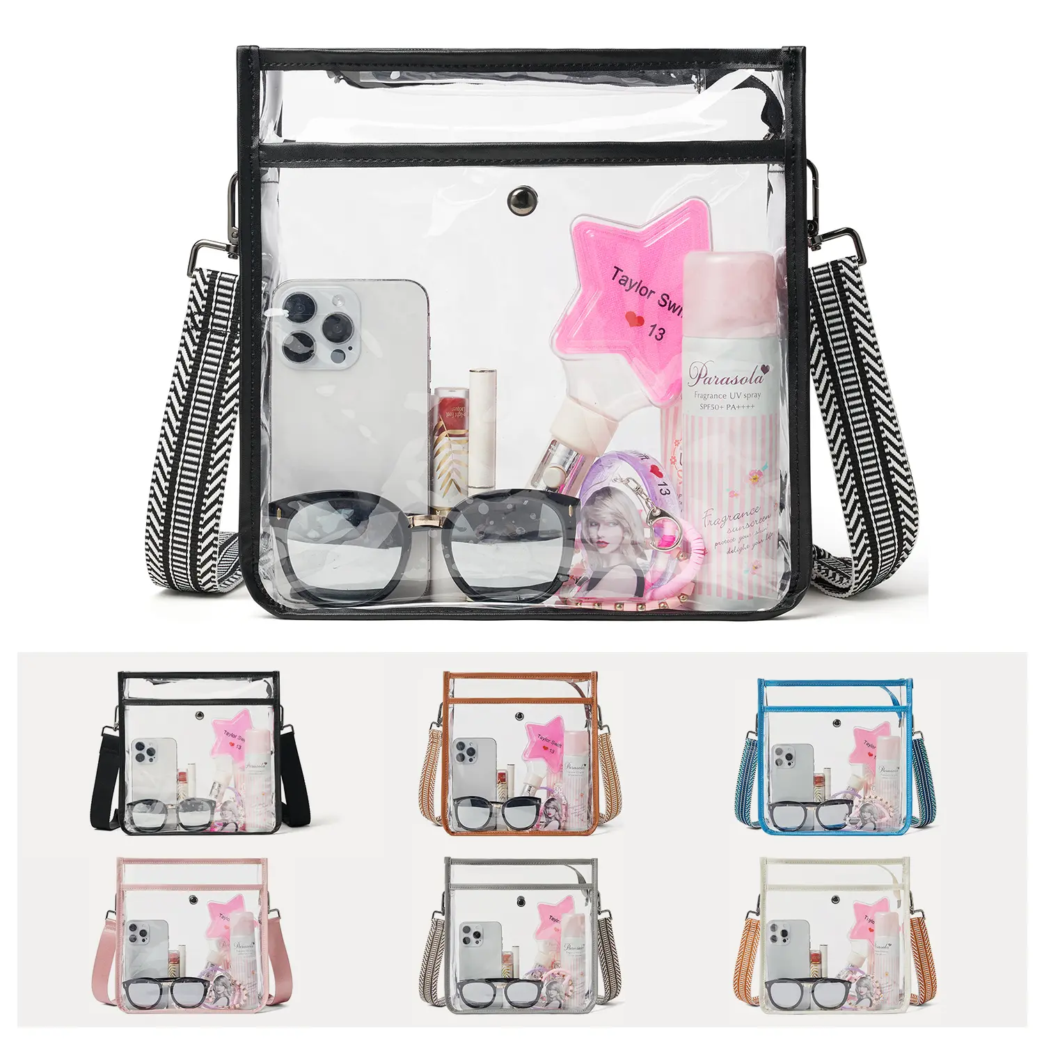Bluome Clear Bag for Stadium Events, Clear Purse Stadium Crossbody Bag for Women Travel Essentials Work Concerts Sports, Transparent Bag Everyday Purse Shoulder Bag Handbag with Adjustable Strap, Gift for Her TikTokShopSummerSale Summerwins