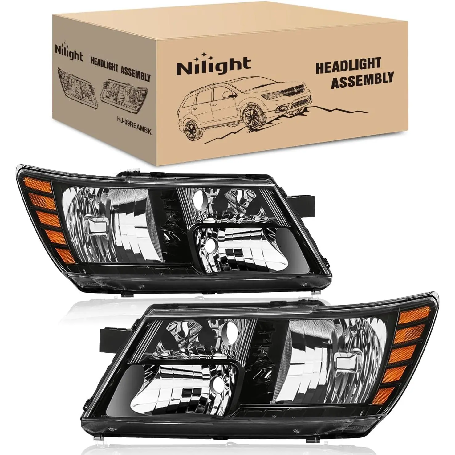 Nilight LED Headlight Assembly for 2009-2020 Dodge Journey, LED Lights, Black Housing, Amber Reflector, Waterproof, Dust-Proof, Durable, Adjustable, Brightening, Reflective, Temperature-Stable, UV Resistant, 5116289ab, Driver & Passenger Side Headlamp