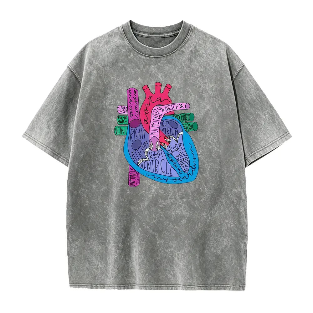 Colorful Labeled Heart Anatomy Medical Graphic Tee, Heather Navy Nurse Medical Casual Unisex Short Sleeve Top