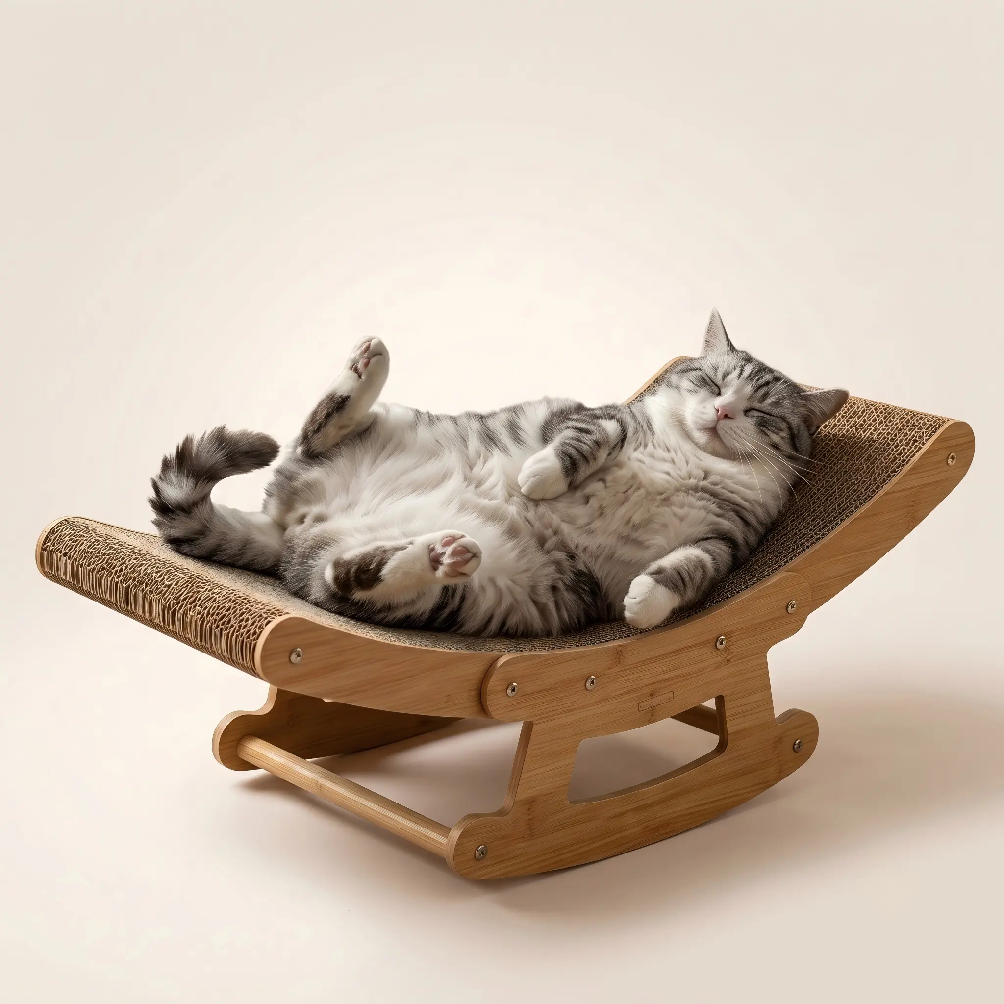 Nartural Sisal Cat Rocking Scratcher Chair, 2-in-1 Wooden Cat Lounge Bed with Ergonomic Curved Surface & Heavy Duty Structure, Durable Corrugated Cardboard Scratching Post Rascador para Gatos & Cama de Gato  Wear-resisitant Cat Scratcher, Cat Pet Supplies