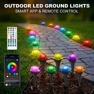 RGB Outdoor Ground Lights, Garden Lights with Smart APP/Remote Control, Outdoor IP68 Waterproof, Music Sync, Timer Function, RGB Color Changing, for Garden&Patio&Yard&Lawn&Walkway&Driveway&Outdoor