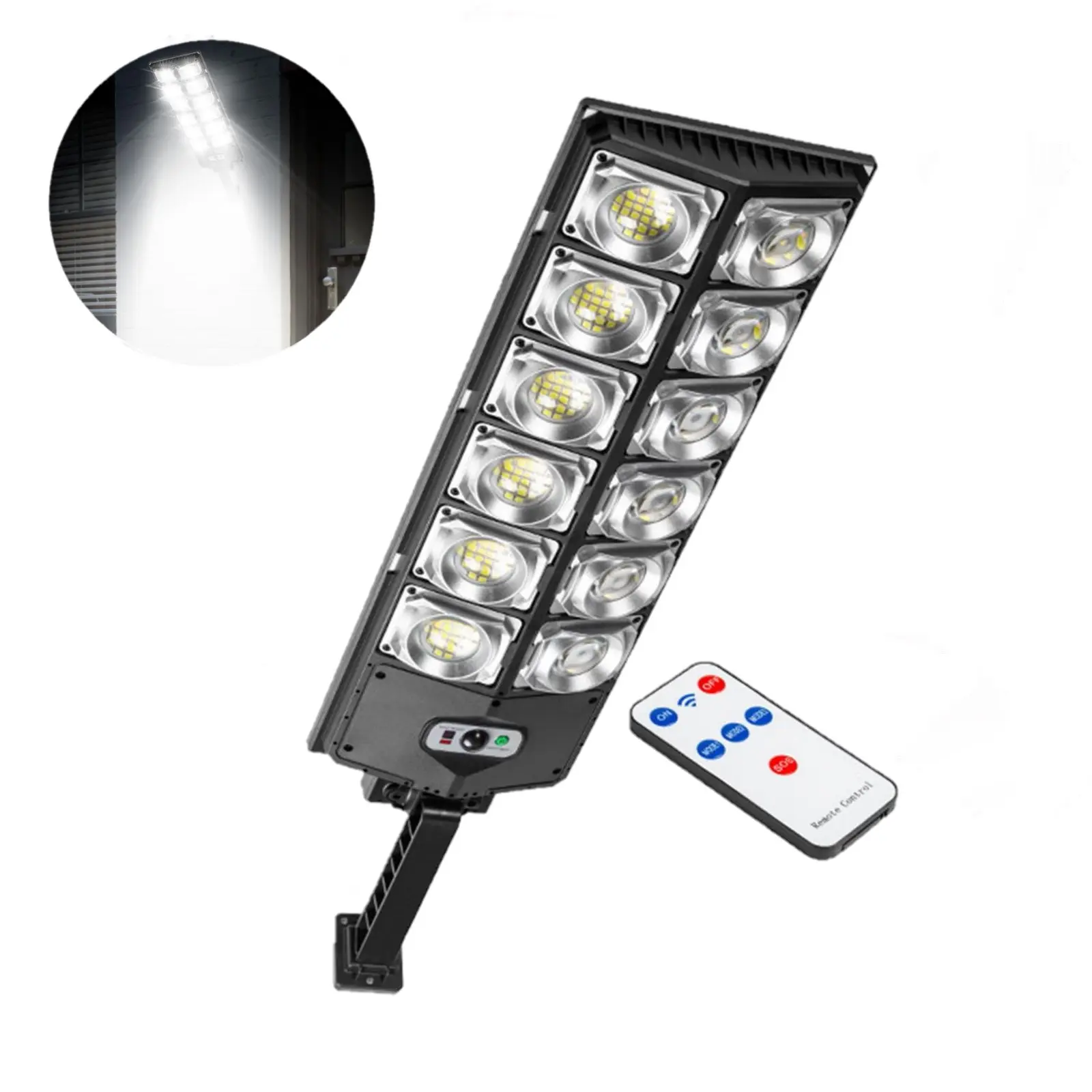 Ultra-Bright Solar Street Light,360 LED Solar Lights，Solar Parking Lot Light, with Motion Sensor,IP67 Waterproof,Home&Commercial Lighting，Adjustable Angle Remote Control
