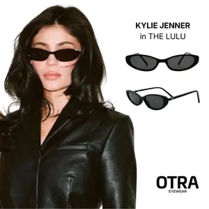OTRA Lulu Modern Thin Cat-Eye Sunglasses -Black Frames with Smoke Lenses - 100% UV Protection