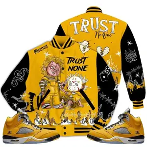 Tokyo 5s Inspired Varsity Jacket, Retro Maize Wolf Grey Sneaker Match Baseball Coat Trendy Sport Streetwear Casual Urban Outfit
