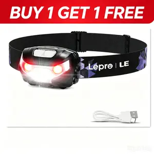 [Buy 1 Get 1 Free], LEPRO Rechargeable LED Headlamp, High Lumen Flashlight with 5 Modes, IPX4 Waterproof, Red Light, USB Cable Included for Camping & Hiking Gear Essentials