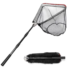 Fishing Landing Net, Fishing Net for Freshwater Saltwater with Long Telescoping Pole Handle Foldable Collapsible Small Fish Net for Kids Men Women Easy Catch Release Fishing Gear