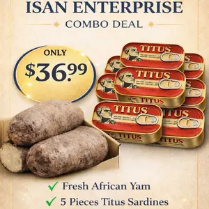 Ghana Puna Yam - Sweet Tuber & Root Staple Food from Ghana - Perfect for Cooking, Frying, or even Roasting - Enhances Flavor & Texture - Essential Ghanaian Cuisine.   3 Tubers of Yam plus free 5 Titus Sardine