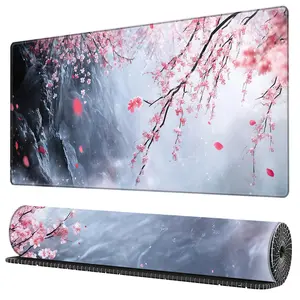 Cherry Blossom Pattern Mouse Pad, 1 Count Extended Large Gaming Mouse Pad, Non-slip Rubber Base Big Keyboard Mat with Stitched Edges for Home Office Gaming Desk Pad
