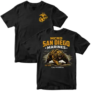 MCRD San Diego Marines Growling Bear Tactical T-Shirt, USMC Military Pride Graphic Tee, California EST 1919 Shirt, Marine Corps Recruit Depot Graduation Gift for Veterans & Families