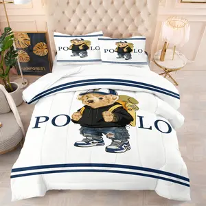 Bear printed bedding set, including 1 blanket and 1 or 2 pillowcases without pillowcases, soft adult bedroom decoration gift