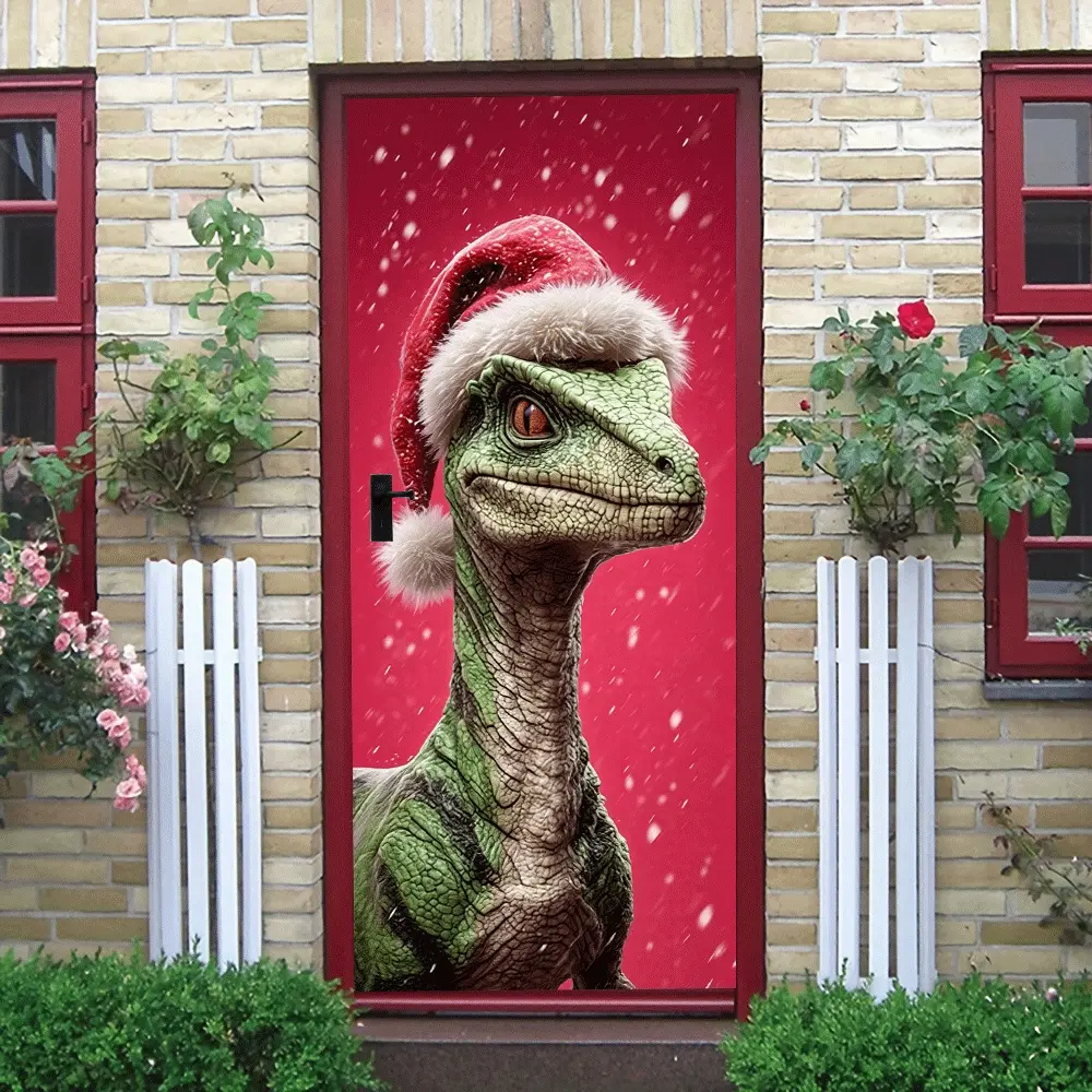2pcs Christmas Dinosaur Wall Stickers Festive Decorative Decals Creative Cartoon Bedroom Living Room Kids Room Window Glass Door Stickers New Year Party Supplies Removable Self Adhesive Wallpaper Art De