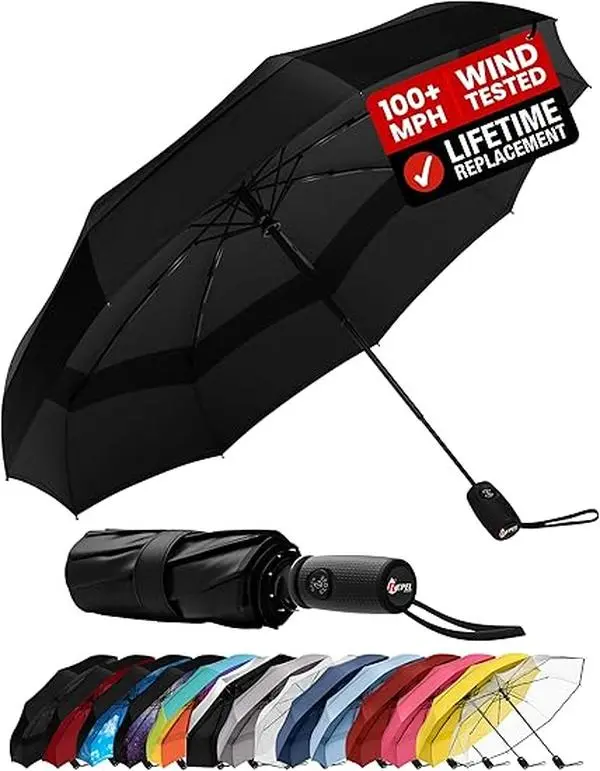 Repel Windproof Travel Umbrella - Compact & Withstands Winds up to 100MPH, Strongest Premium Auto Folding Umbrella for Rain and Sun - Durable, Light & Portable for Women & Men, Fits Backpacks & Cars