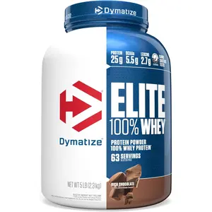 Dymatize Elite 100% Whey Protein Powder, 25g Protein, 5.5g BCAAs & 2.7 L-Leucine, Rich Chocolate, 5 Pound, 63 Servings