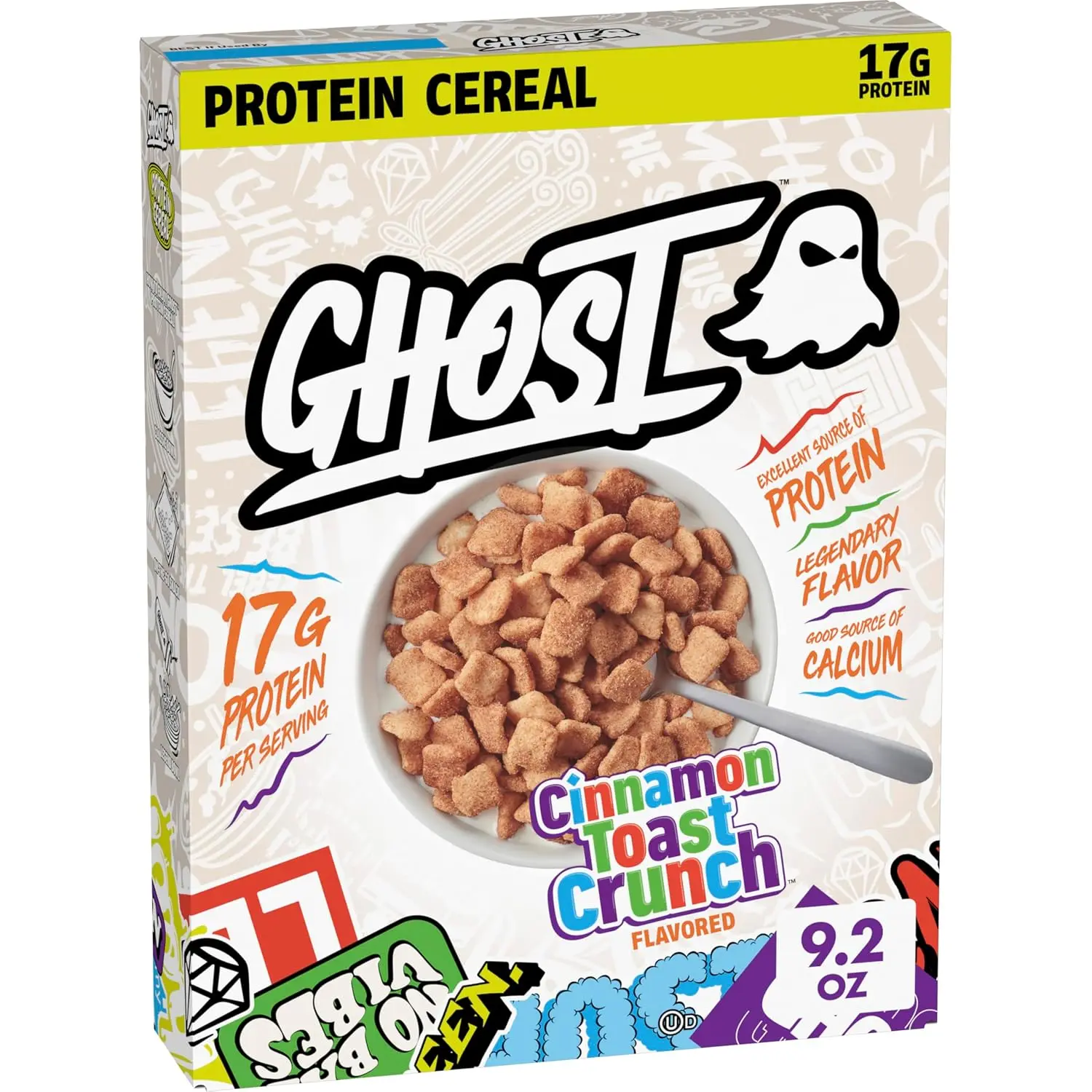 GHOST Protein Cereal Cinnamon Toast Crunch, 17g Protein, Good Source of Calcium, Crunchy Cinnamon Squares, 9.2 oz Box